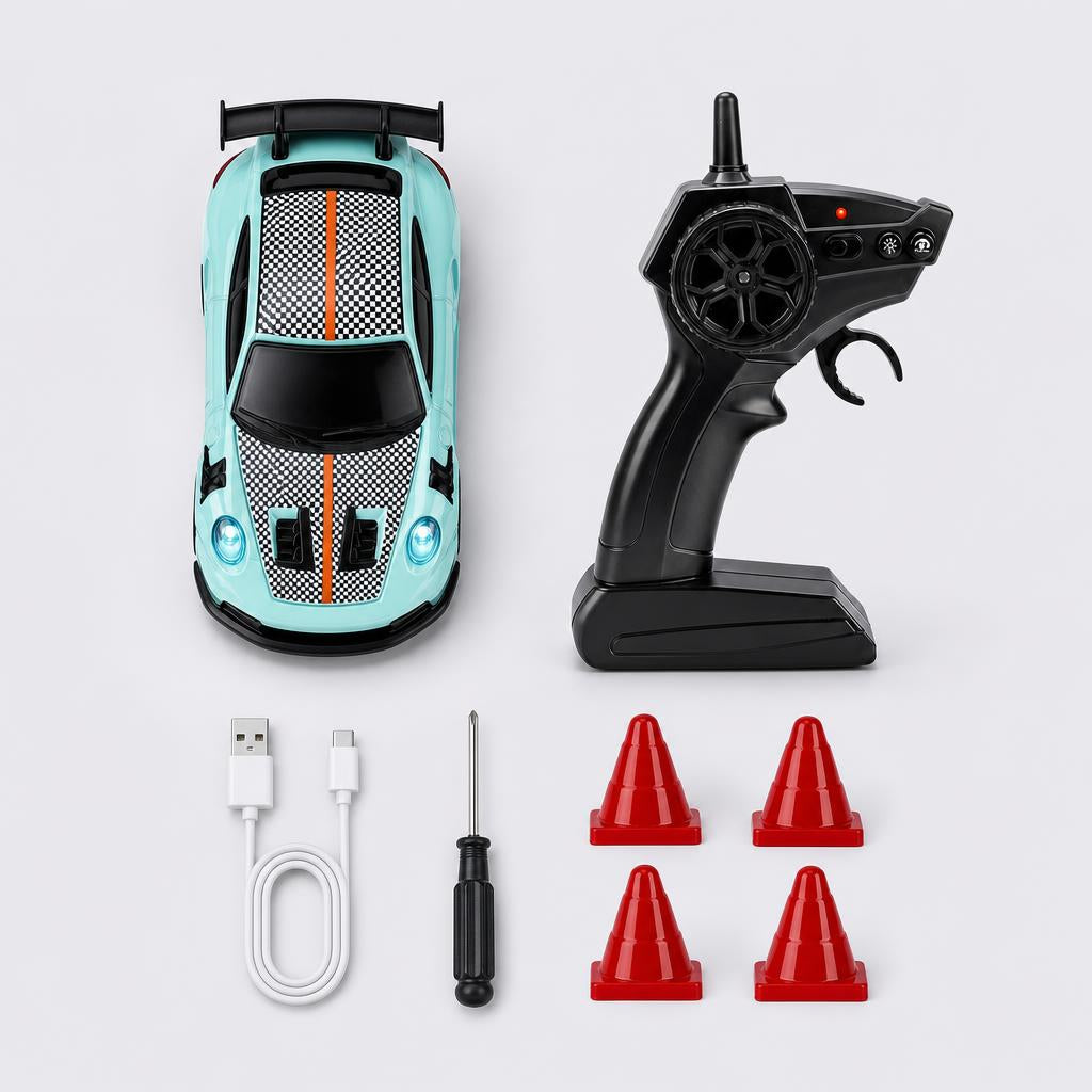 Mini Coche Drift RC 1/64 con Mando 2.4G y Luces – 18 Modelos